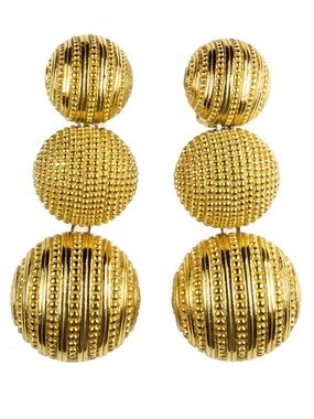 Authentic Vintage Dior Dotted Textured Ball Gradual Drop Gold Clip-On Earrings